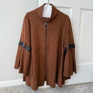 Joseph Ribkoff Vegan Suede Angel Sleeve Zip Up Swing Jacket | Medium Brown